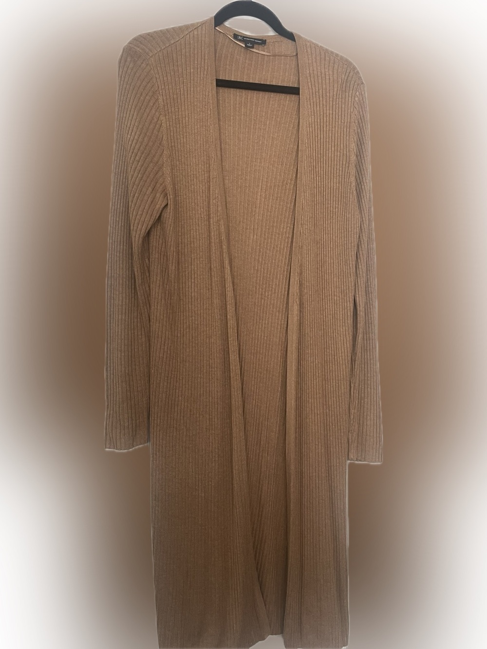INC International Concepts Long Ribbed Open Front Duster- Tan